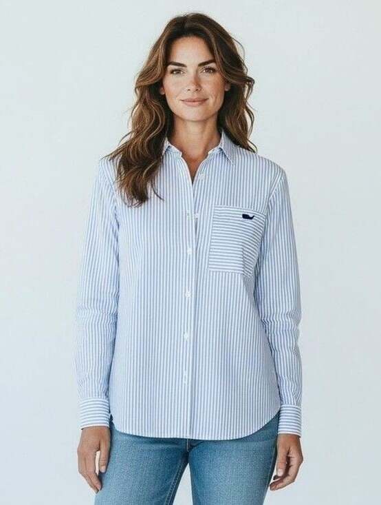 Vineyard Vines Tops - Vineyard Vines Women's Oxford Stripe Shirt Blue & White Sz 10